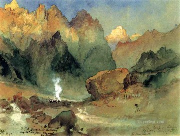 En el paisaje de los lechos de lava, las montañas de Thomas Moran Pinturas al óleo